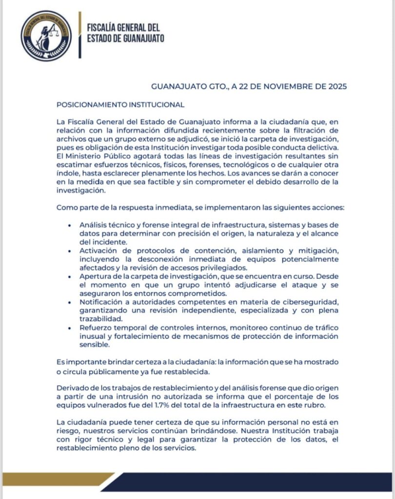 ¿Mintió la Fiscalía o fue un descubrimiento tardío? FGE de Guanajuato admite intrusión tras 15 días de minimizar hackeo