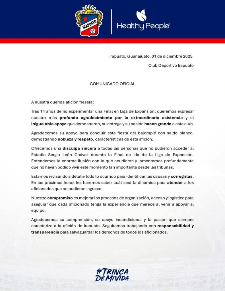 Multas y posible sanción de la FMF a la Trinca Fresera del Irapuato por sobreventa de boletos; Club Deportivo se defiende