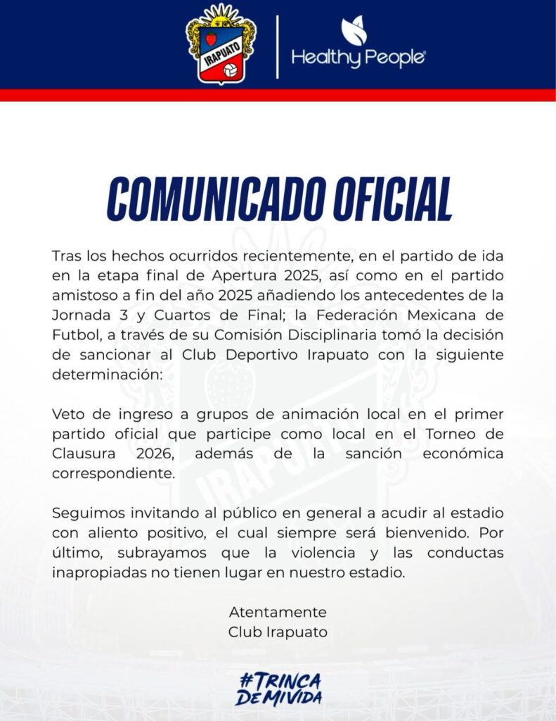 Sin porras en el Sergio León Chávez: FMF sanciona al Irapuato por disturbios y mala organización