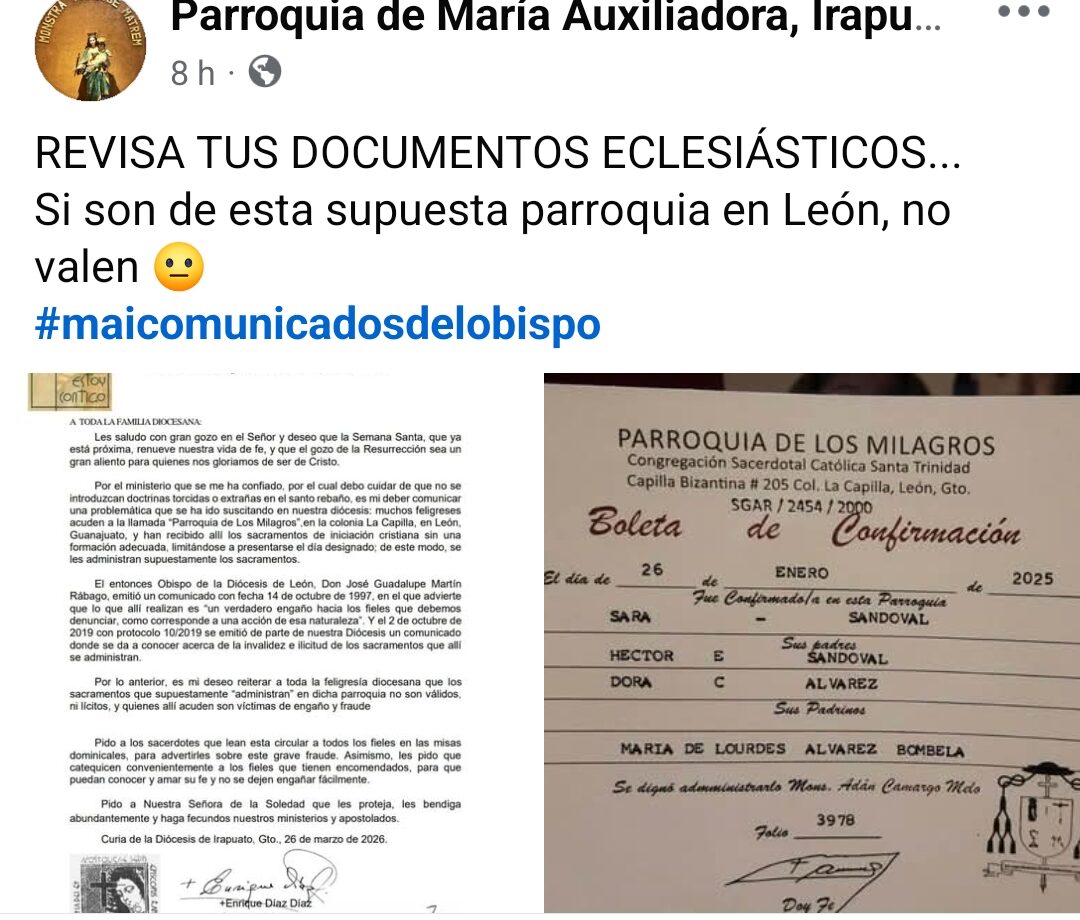Durante 29 años, parroquia en León ha ofrecido sacramentos sin validez, señala la Iglesia