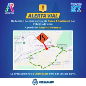 Cerrarán un carril rumbo a Villas de Irapuato por obras; estos serán los cambios viales