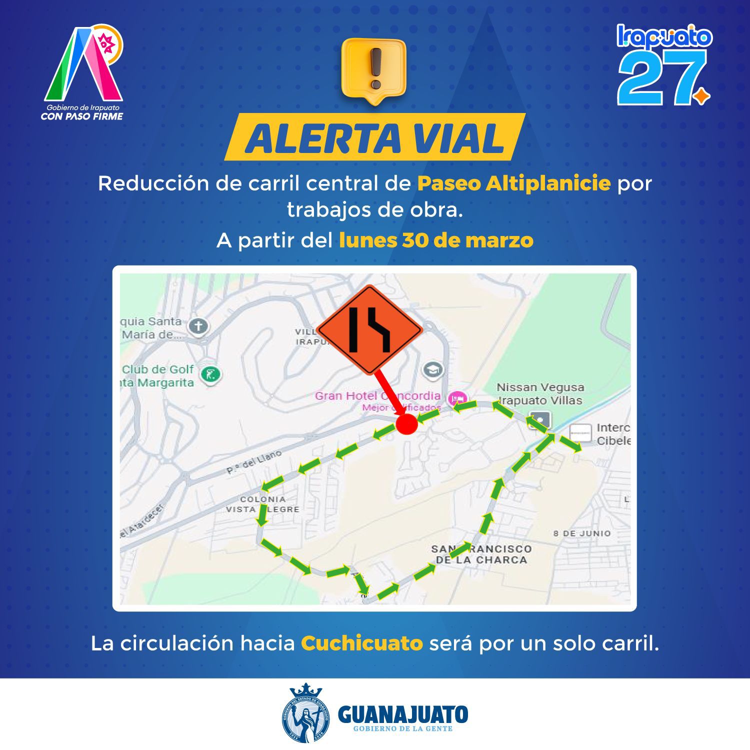 Cerrarán un carril rumbo a Villas de Irapuato por obras; estos serán los cambios viales