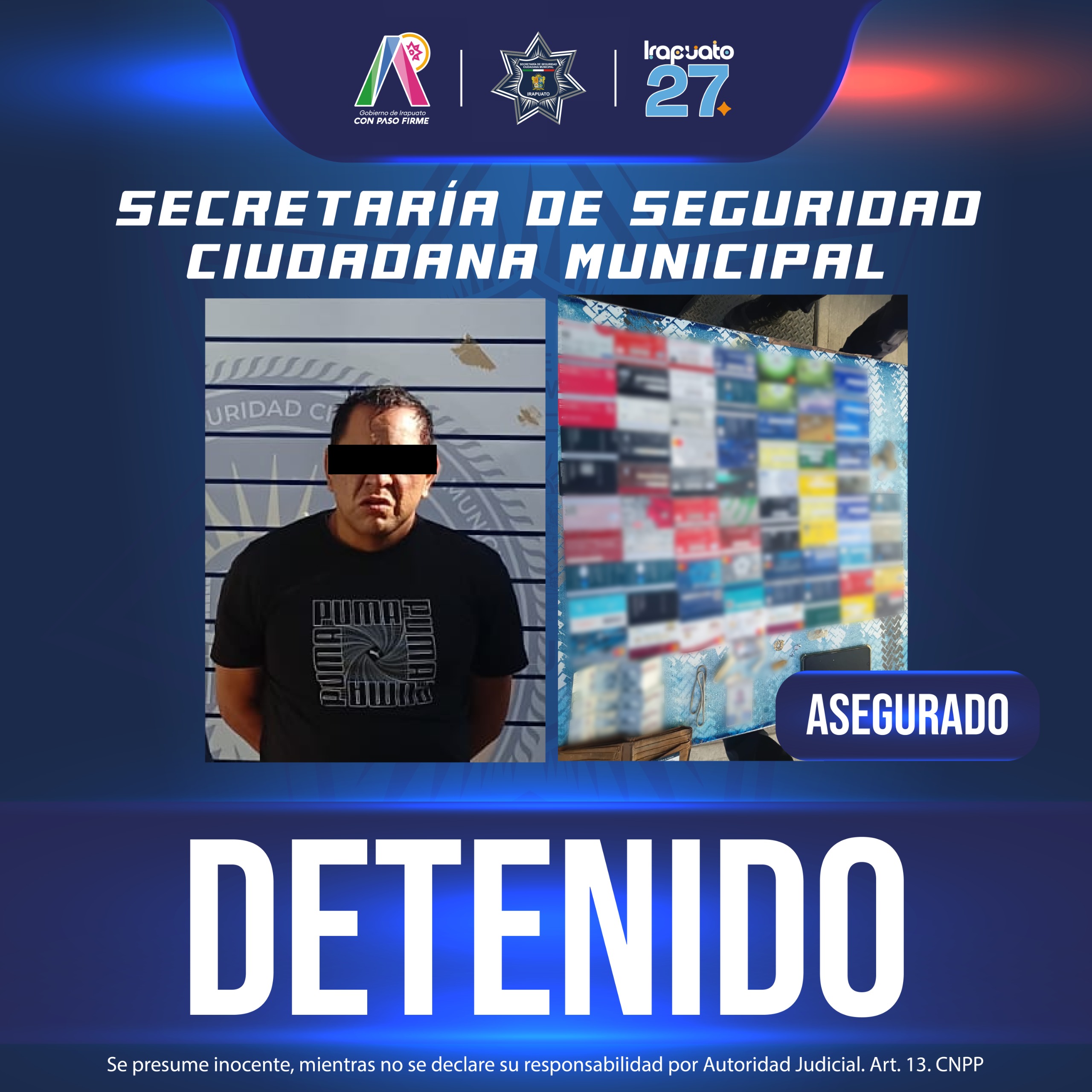Detienen en Irapuato a joven señalado por robo de tarjetas bancarias; llevaba 75